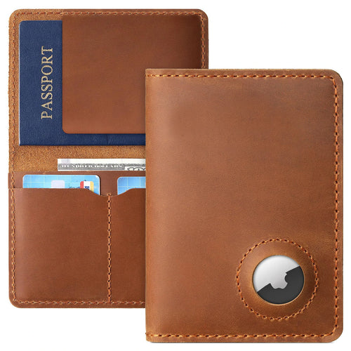 New Airtag Passport Holder Cover Vintage Full Grain Leather Handmade RFID Blocking Wallet Tracker Card Case 10X14Cm