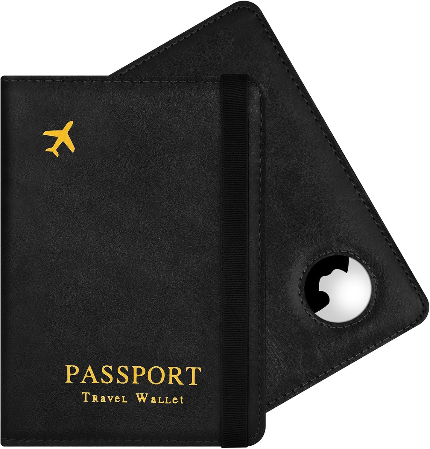 Elegante Reisepasshülle mit AirTag Halterung – Kunstleder, RFID-Blocker, ideal für Damen und Herren – Praktischer Travel Passport Holder in Schwarz