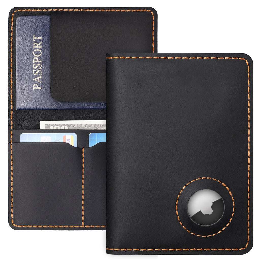 New Airtag Passport Holder Cover Vintage Full Grain Leather Handmade RFID Blocking Wallet Tracker Card Case 10X14Cm