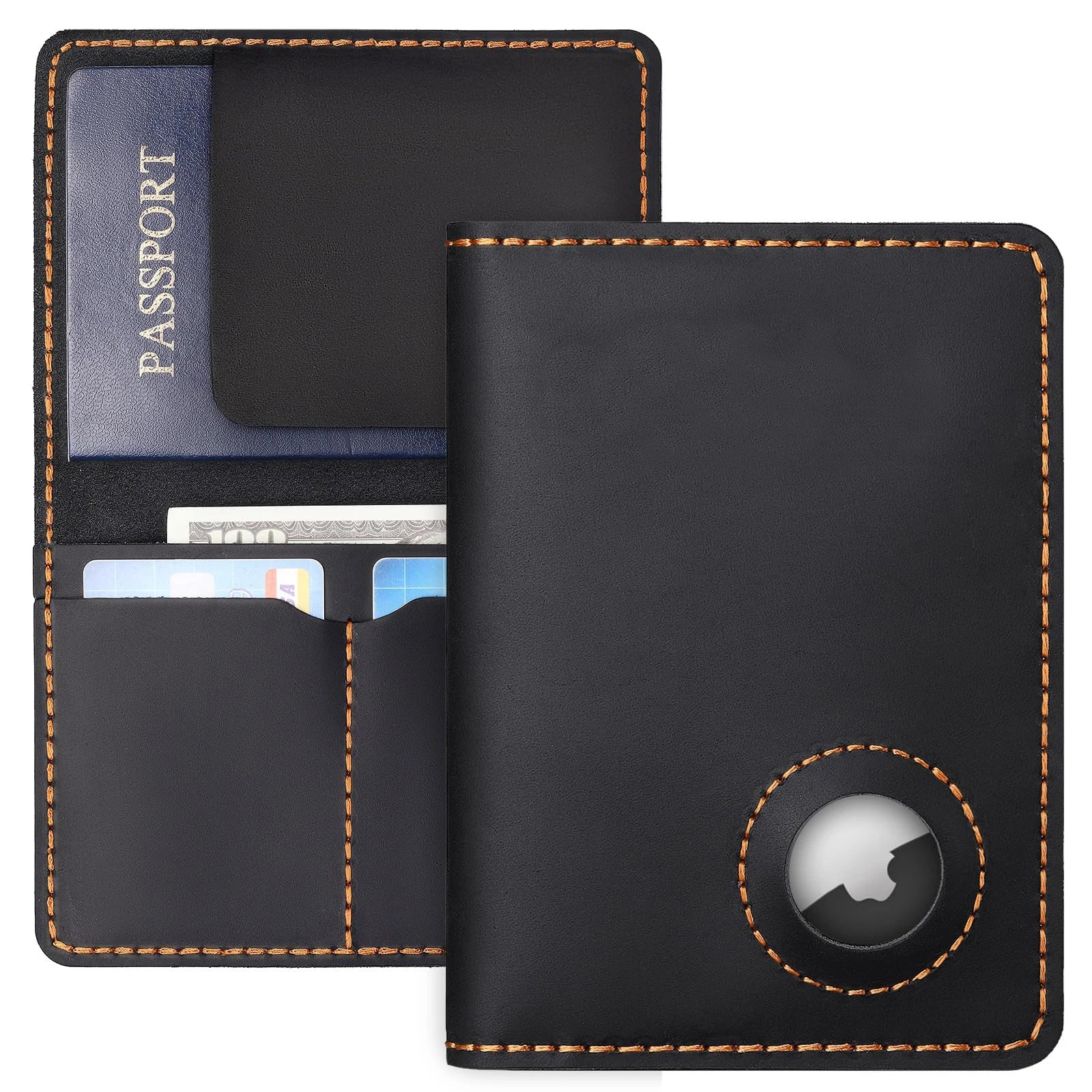 New Airtag Passport Holder Cover Vintage Full Grain Leather Handmade RFID Blocking Wallet Tracker Card Case 10X14Cm