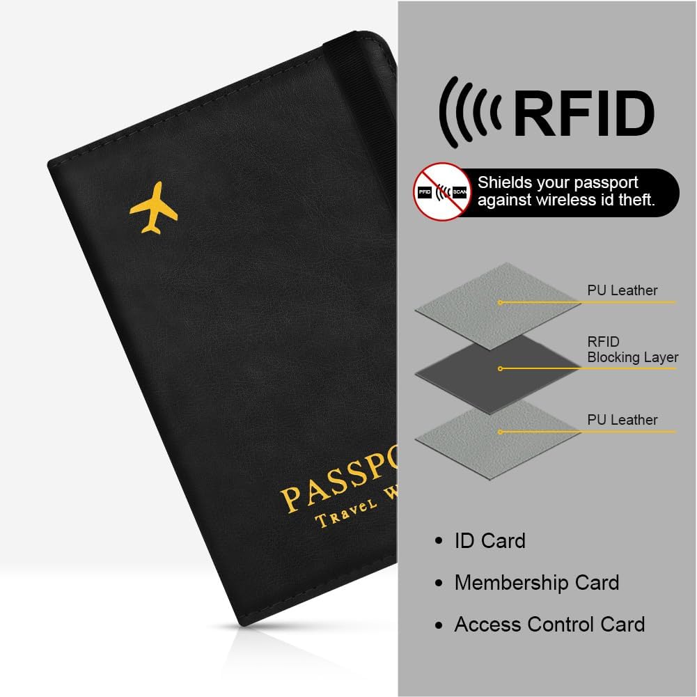 Elegante Reisepasshülle mit AirTag Halterung – Kunstleder, RFID-Blocker, ideal für Damen und Herren – Praktischer Travel Passport Holder in Schwarz