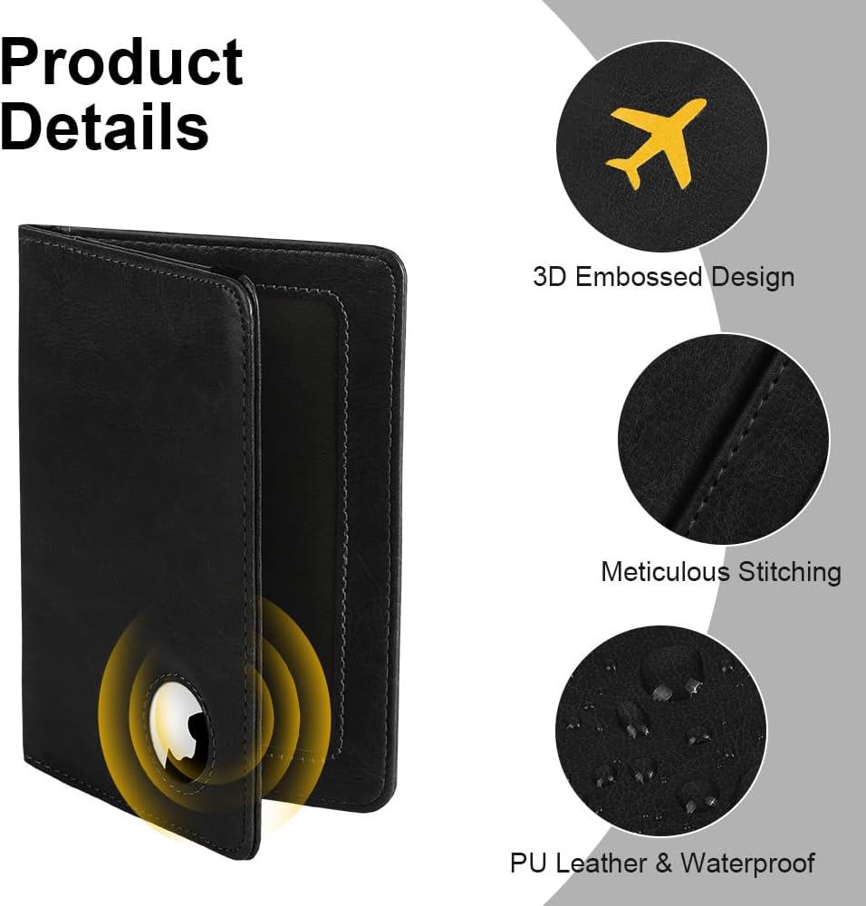 Elegante Reisepasshülle mit AirTag Halterung – Kunstleder, RFID-Blocker, ideal für Damen und Herren – Praktischer Travel Passport Holder in Schwarz
