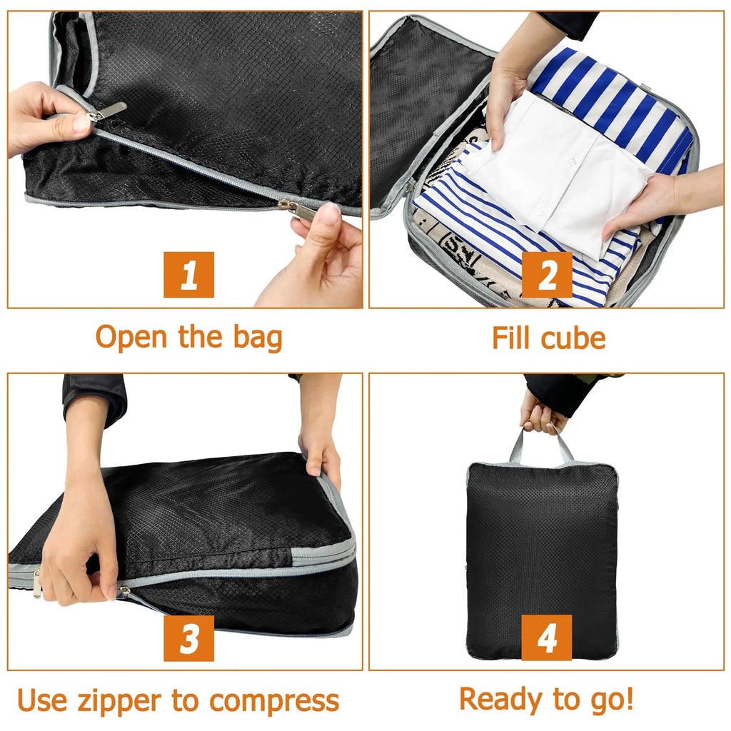 Maximize Your Travel Space with 4Pcs Large Capacity Waterproof Compression Packing Cubes - Perfect Organizers for Clothes & Essentials!
