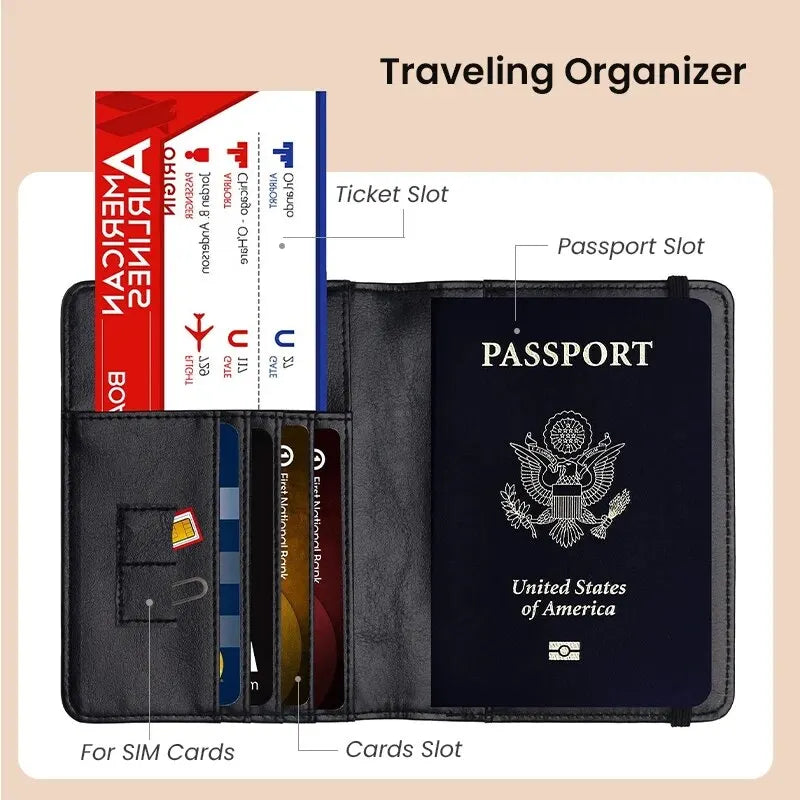 Stylish RFID-Blocking Passport Holder Wallet - Premium PU Leather Travel Essential for Men & Women, Perfect for Family Adventures