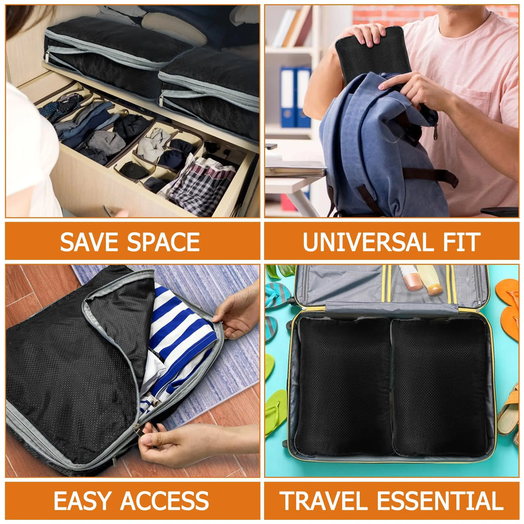 Maximize Your Travel Space with 4Pcs Large Capacity Waterproof Compression Packing Cubes - Perfect Organizers for Clothes & Essentials!