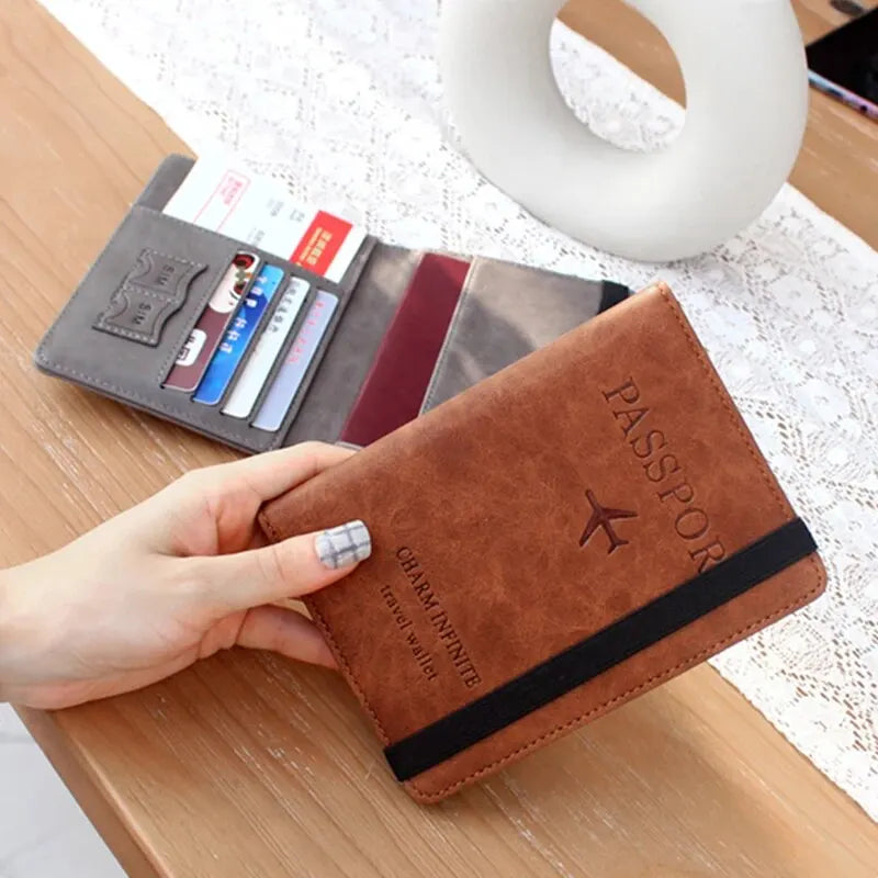 Stylish RFID-Blocking Passport Holder Wallet - Premium PU Leather Travel Essential for Men & Women, Perfect for Family Adventures