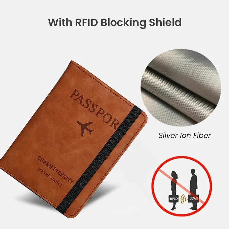 Stylish RFID-Blocking Passport Holder Wallet - Premium PU Leather Travel Essential for Men & Women, Perfect for Family Adventures