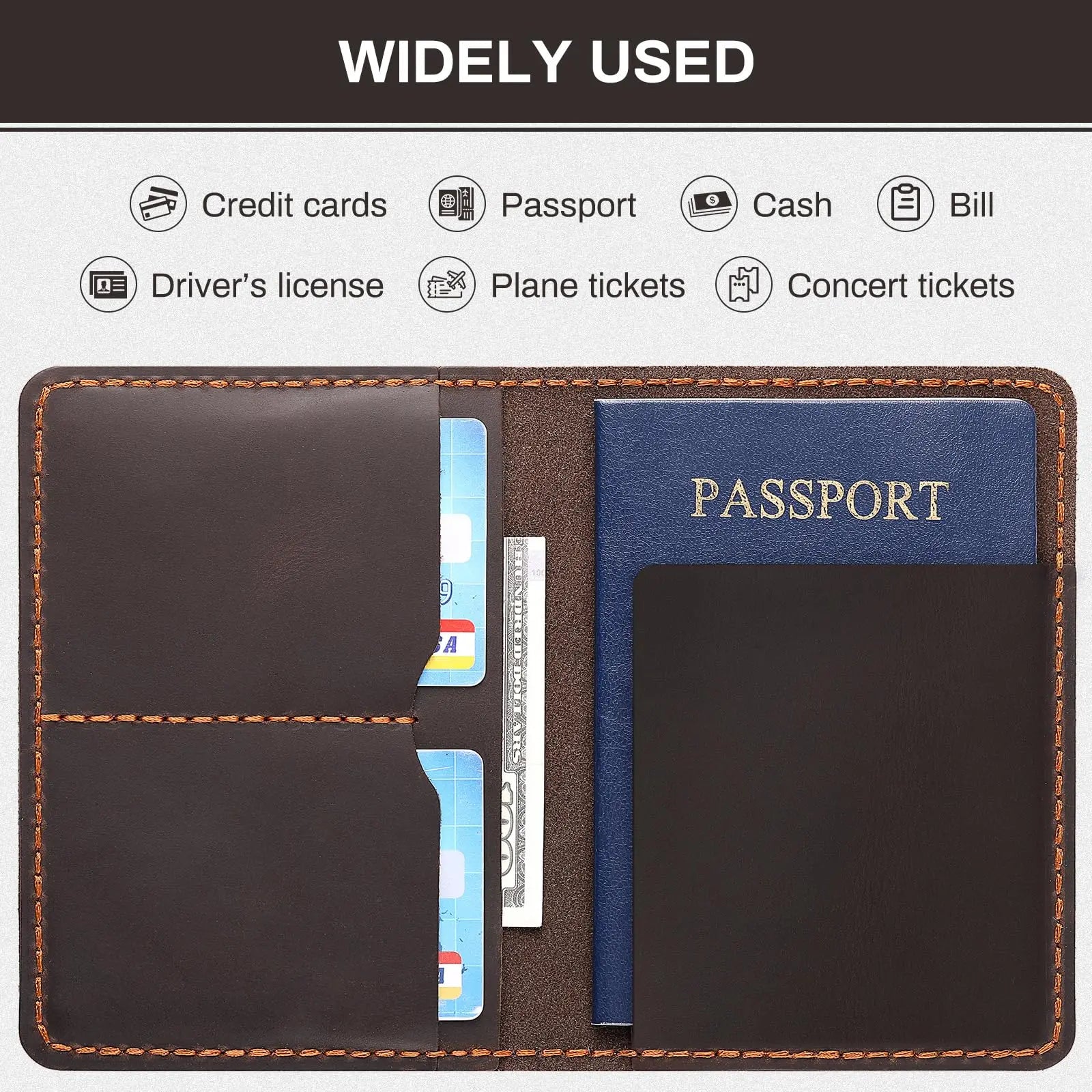 New Airtag Passport Holder Cover Vintage Full Grain Leather Handmade RFID Blocking Wallet Tracker Card Case 10X14Cm